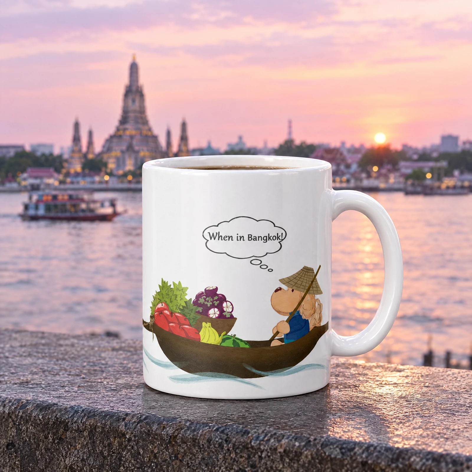Bangkok OllieVers Travels mug, lifestyle photograph