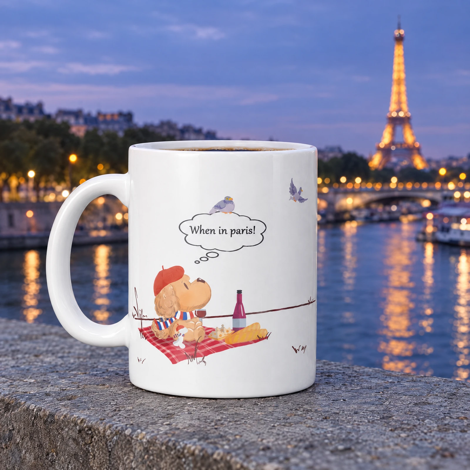 Paris-inspired ceramic travel mug