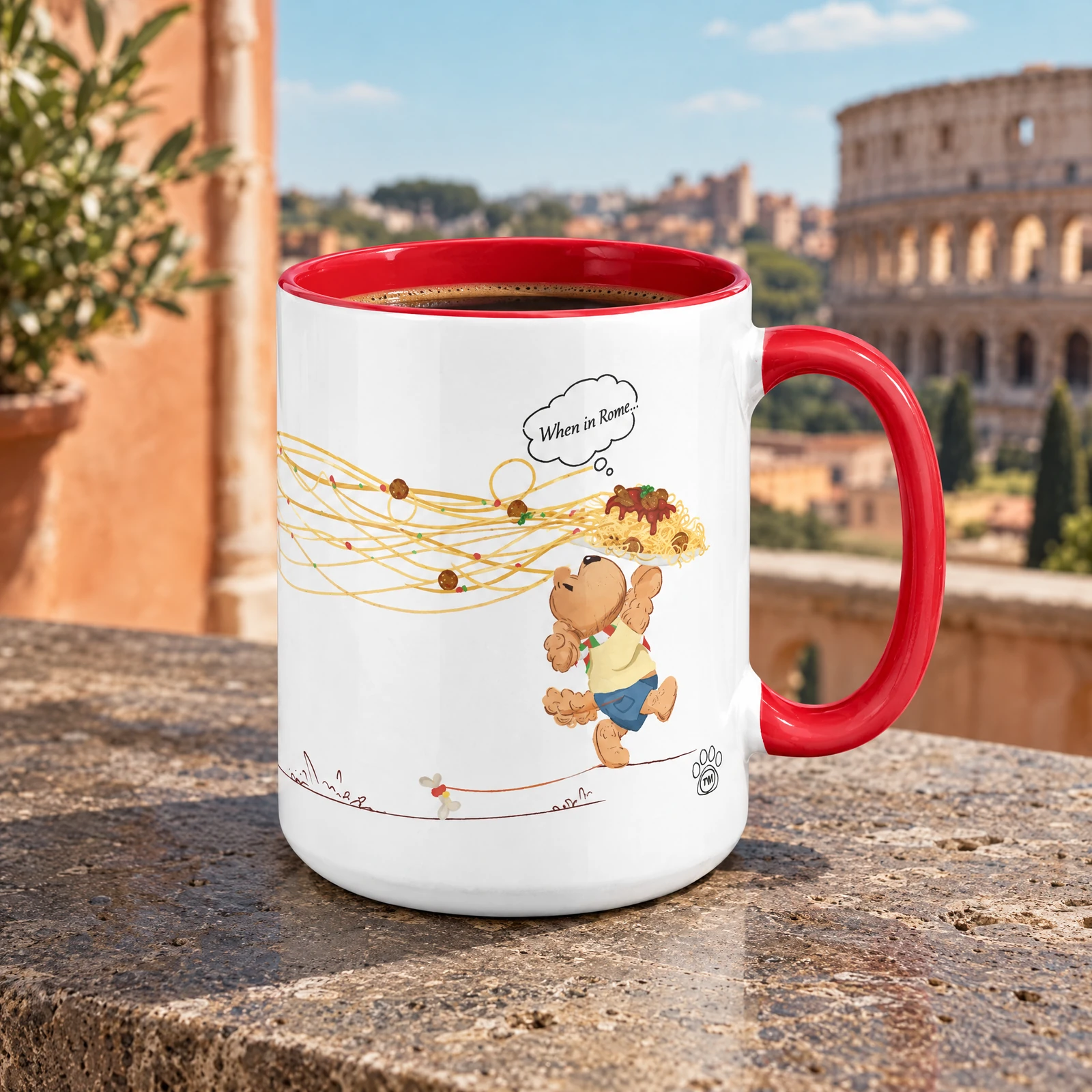 Rome accent coffee mug, lifestyle photograph